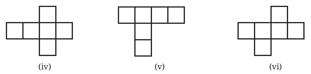 Six different net diagrams to identify as potential cube nets (iv) to (vi)