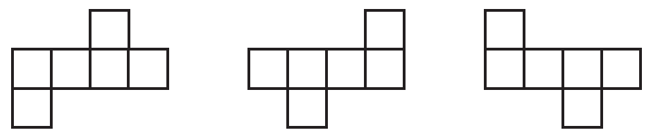 Examples of cube nets that are identical through rotation or flipping