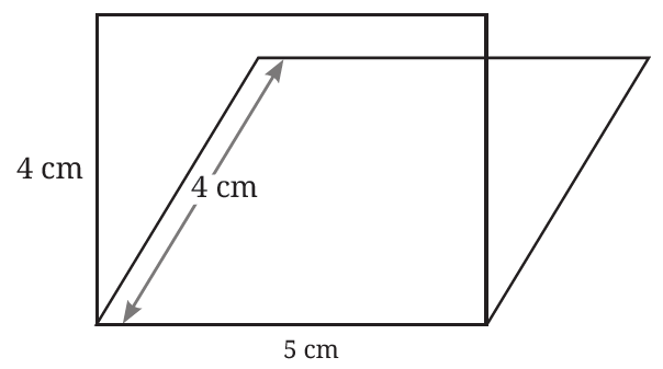 Comparison of a rectangle and a parallelogram with side lengths 5 cm and 4 cm