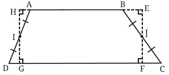 Diagram showing the conversion of trapezium ABCD into rectangle EFGH via dissection