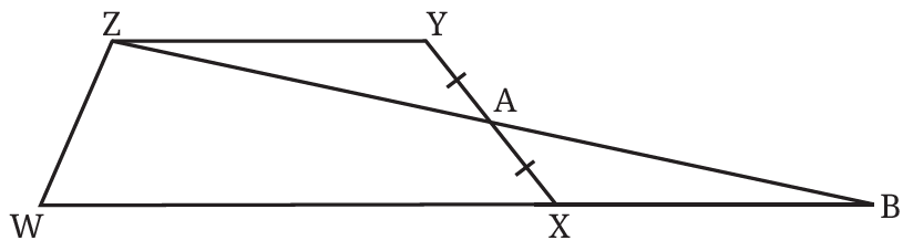 Trapezium ZYXW with point A as midpoint of XY and triangle ZWB
