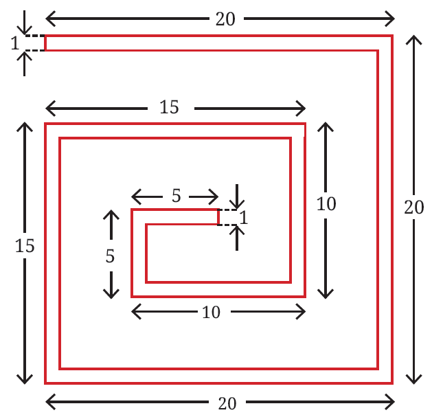 Spiral tube with labeled segments of lengths 20, 15, 10, 5
