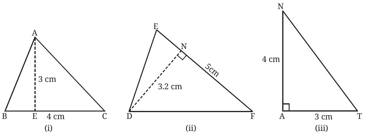 Three triangles with given base and height measurements