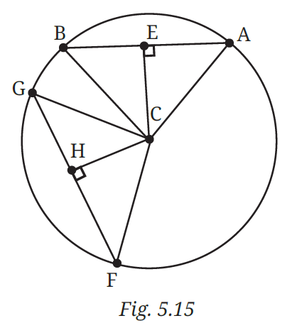 Geometric diagram showing perpendiculars from the centre to chords