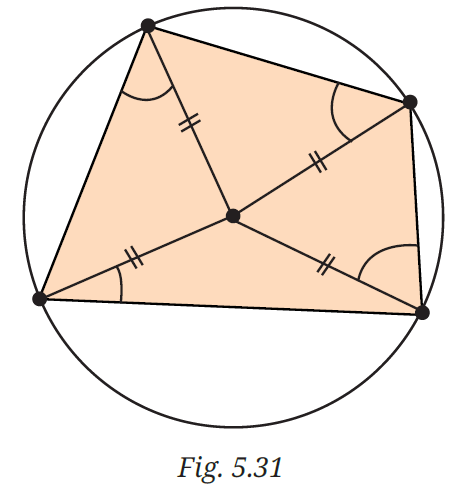 Cyclic quadrilateral with central angles marked
