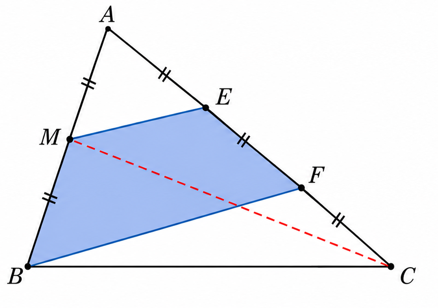 Triangle ABC with median CM and trisected side AC