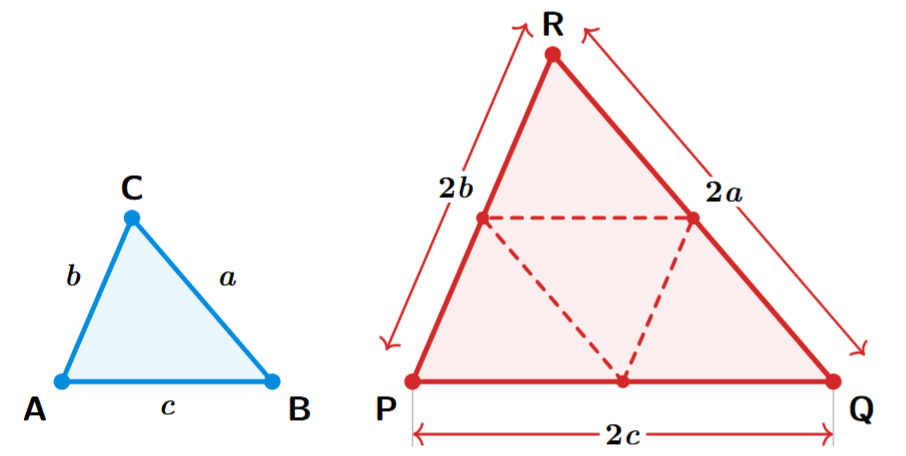 Large triangle divided into four small triangles