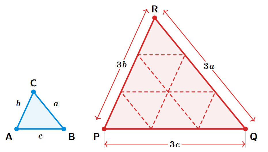 Large triangle divided into nine small triangles