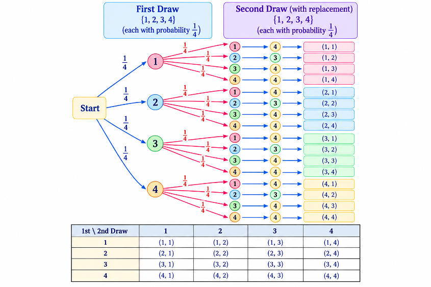 Tree diagram for drawing balls with replacement