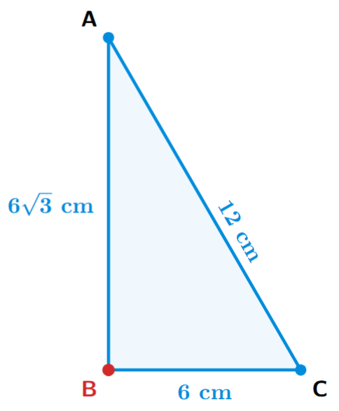 A triangle ABC with side lengths AB = 6√3, AC = 12, and BC = 6.