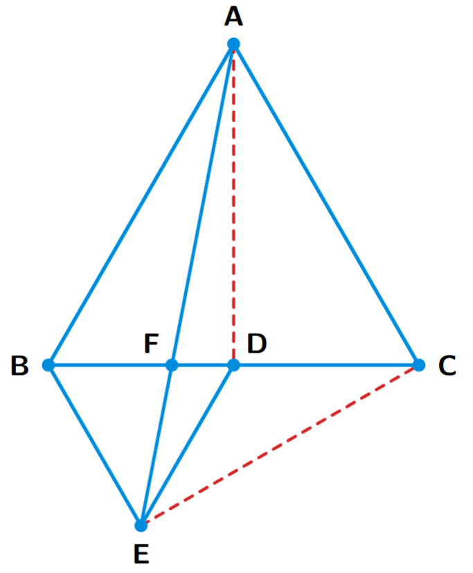The original figure with added construction lines. A dotted line connects E and C. Another dotted line connects A and D.